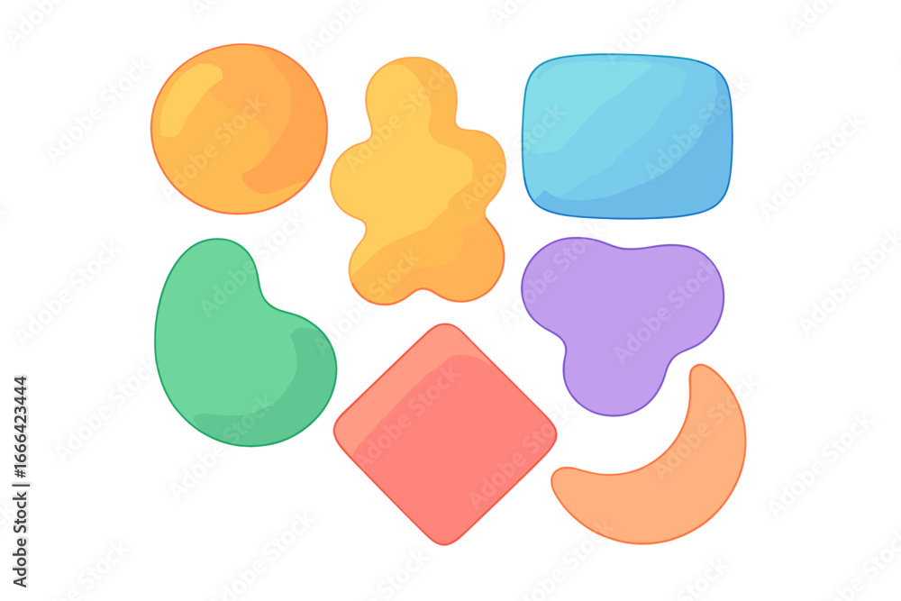 Poster colorful abstract shapes set. liquid jelly candy blobs and organic amoeba forms. modern vector graph