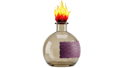 Isolated Potion Bottle with Burning Flame