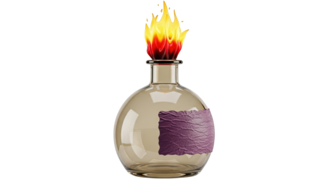 Isolated Potion Bottle with Burning Flame