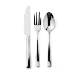 Luxury stainless steel cutlery set isolated on white background, elegant knife fork spoon dining essentials and tableware

