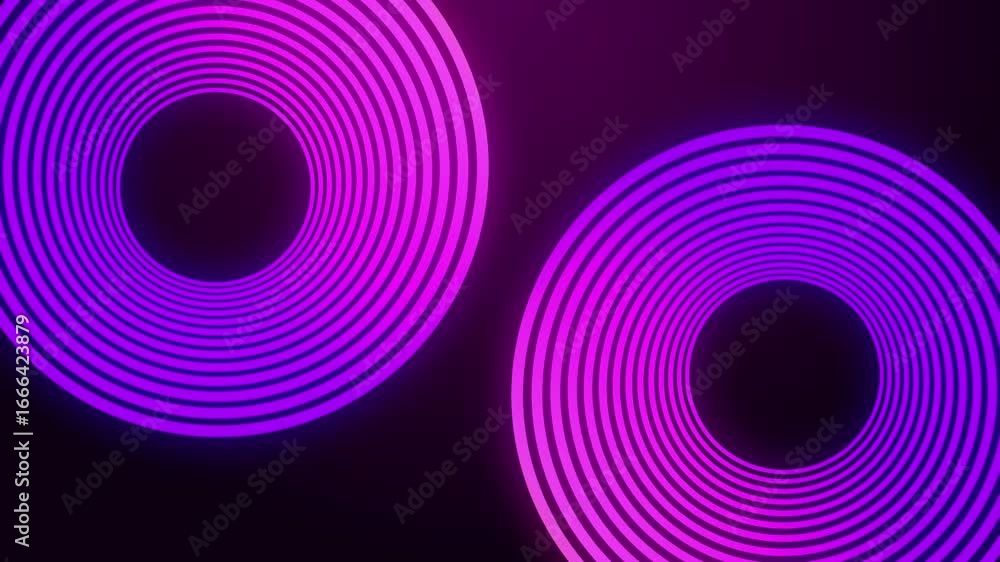 Poster futuristic creative shiny neon glowing circles rotating. abstract glowing circles background. neon c