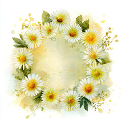 Fototapeta premium soft yellow daisy border surrounding center area, watercolor delicate look