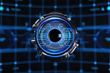 Futuristic Cybernetic Eye with Blue Circuitry technology