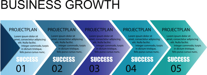Infographic Arrow Timeline Template for Business Growth Strategy  5 Steps to Success Process Chart