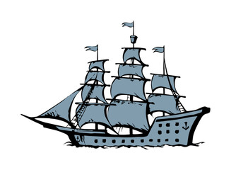 Sailing vessel. Vector drawing ship