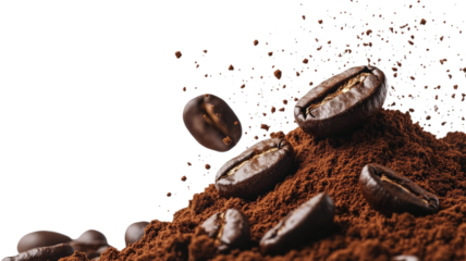 Coffee beans in a ceramic cup isolated on white background