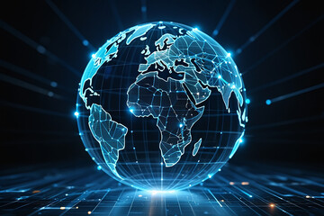 Futuristic glowing digital globe with network lines