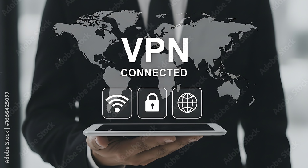 Poster global network security connection connected world map