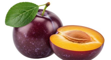 Isolated Plums and Plum Half