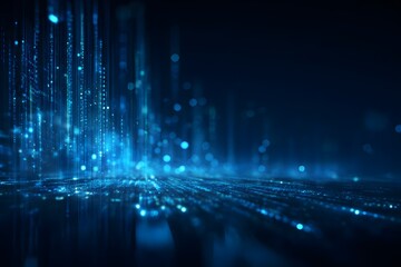 Blue digital background with data and code, featuring elements of technology and artificial intelligence in the dark blue color scheme.