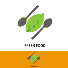 Fresh Organic Food Logo with Leaf and Fruit Elements