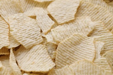 Homemade Flavored Paprika Potato Chips in a Bowl, top view. Flat lay