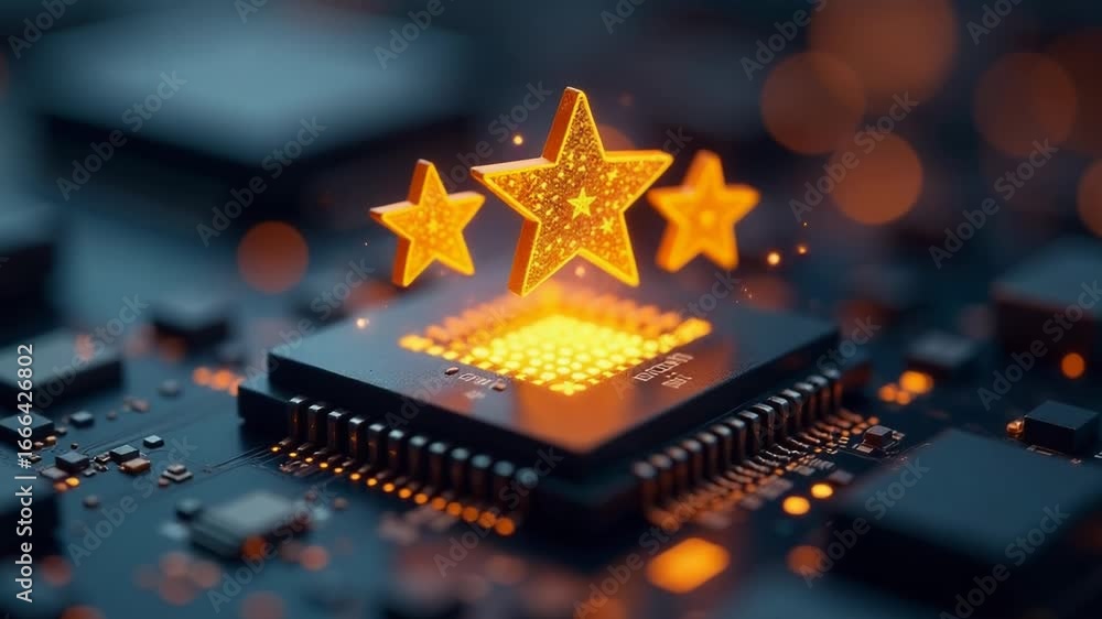 Poster close-up image of a computer chip featuring a star pattern