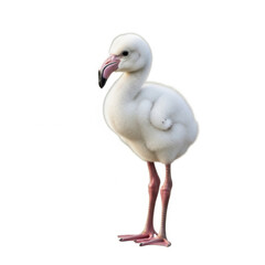 Obraz premium Young white flamingo standing proudly isolated on white background