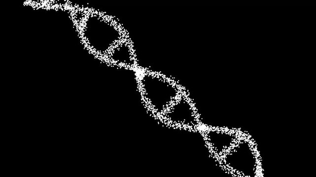 To bend glowing DNA helix made of binary code spins in digital space against black background. 4k video - Powered by Adobe