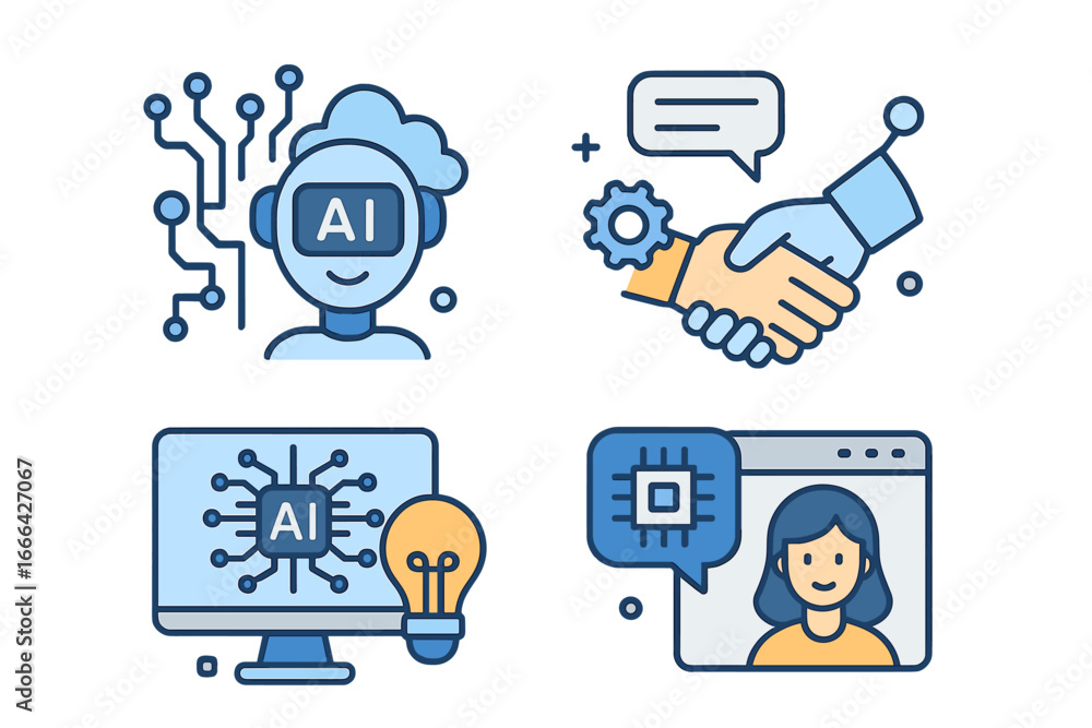 Poster artificial intelligence icons. vector collection of modern technology symbols. ai robot, chatbot sup