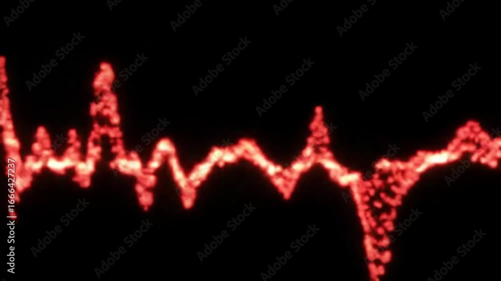 Poster a vibrant red waveform pulsates against a stark black backdrop, symbolizing sound or data visualizat