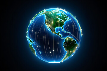 Glowing Earth with Global Network Connections globe
