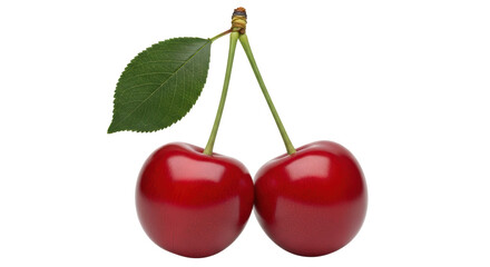 Isolated Red Cherries on Stem