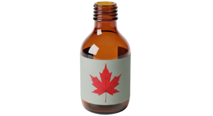 Isolated Amber Bottle with Maple Leaf