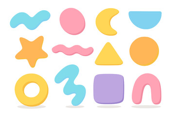 Set of abstract geometric shapes. Minimal simple basic forms. Cute cartoon figures in pastel colors. Modern creative design elements. Vector graphic resources for inspiration.
