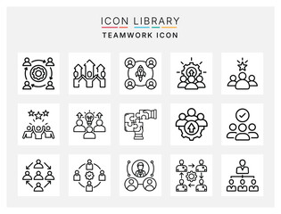 Teamwork icon set with collaboration, partnership, leadership, project management