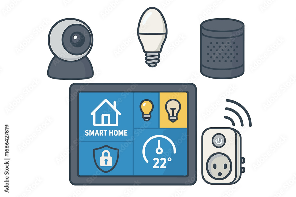 Poster smart home technology icon set. vector illustration of internet of things devices. home automation c