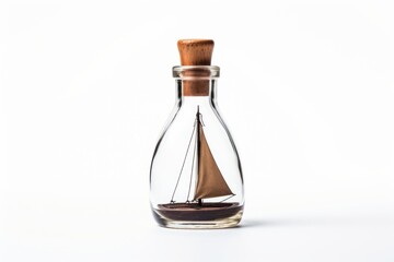 Sailboat bottle perfume white background.