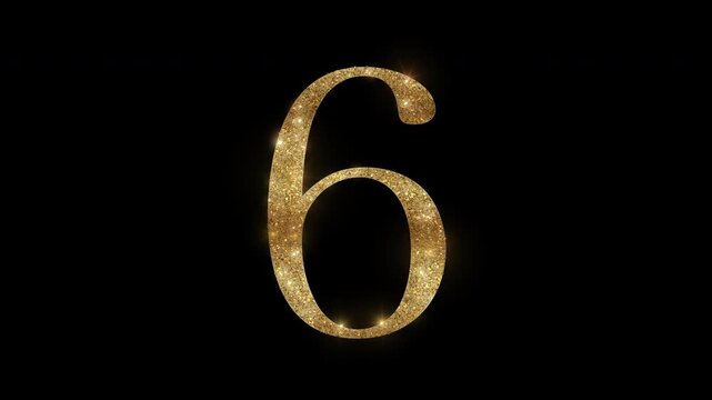 Luxury number "6" with golden glitter, serif, alpha channel	
