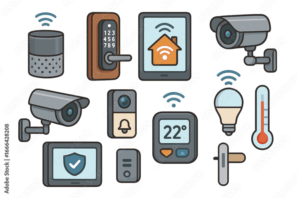 Aufkleber smart home technology icon set. vector collection of internet of things devices for home automation.