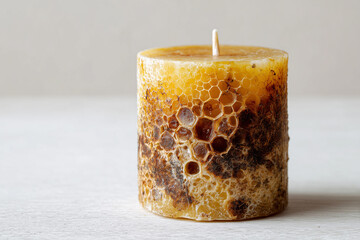 Rustic style handmade beeswax candles, natural texture, eco-friendly craft style, white background