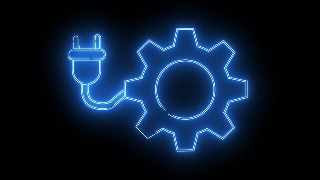 plug icon and gear icon with neon effect