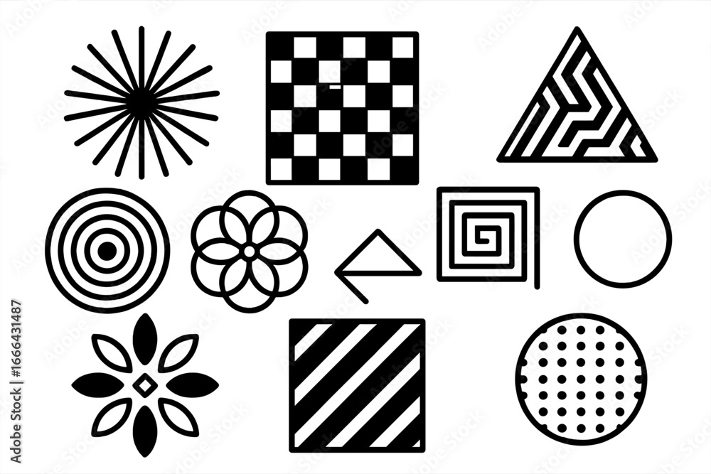 Aufkleber set of black and white geometric shapes. abstract design elements collection. minimalist icons with 