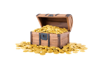 A treasure chest overflowing with gleaming gold coins
