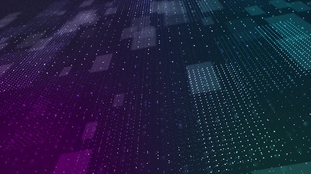 Abstract animation of futuristic microchip composed of vibrant glowing particles. data transfer, advanced technology, electronic circuits, pulse movement, digital transformation, chip performance.