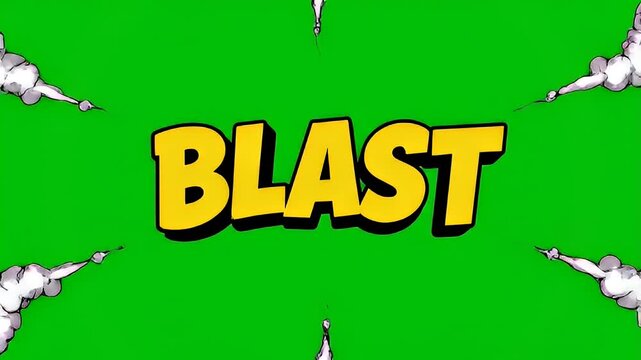 Dynamic word display animation text on green screen with retro cartoon style