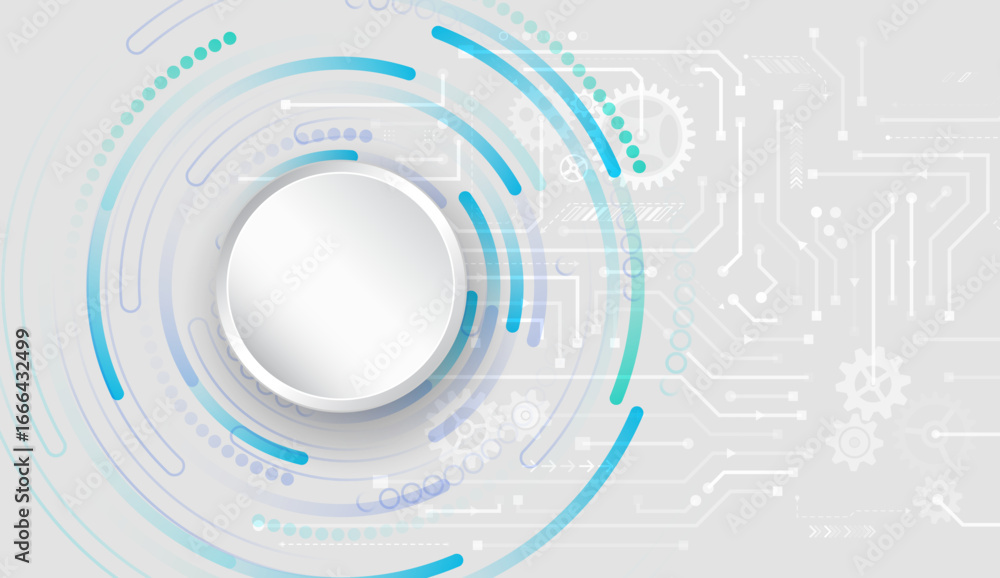 Aufkleber futuristic tech grey background with abstract circles, gears and circuit board elements. ideal for d
