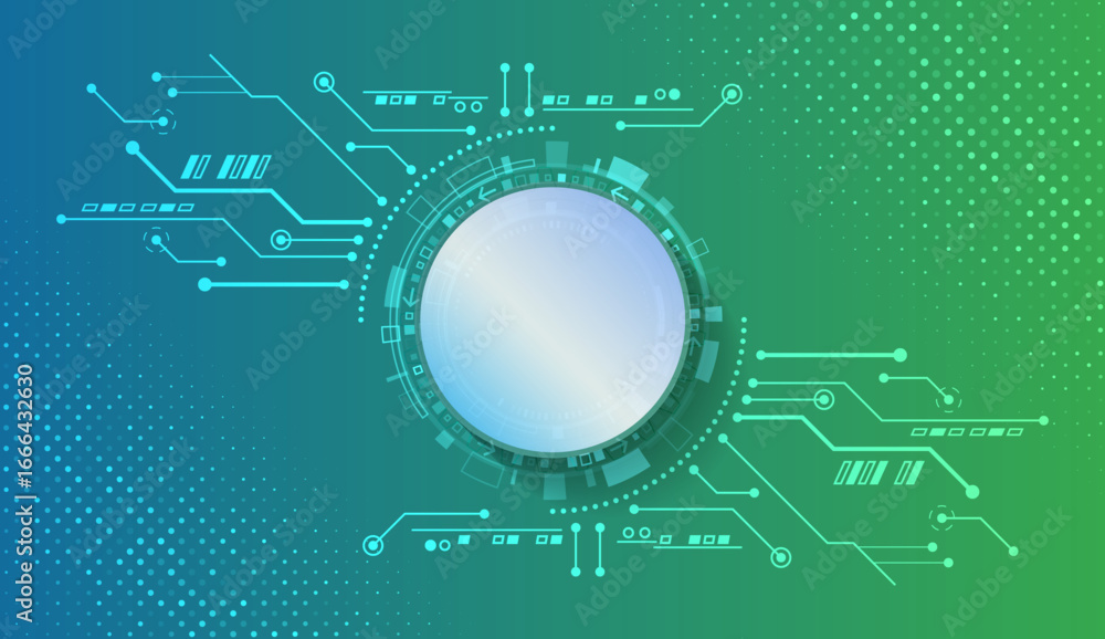 Aufkleber technological green background with digital circuits, glowing circle and gradient design. ideal for 