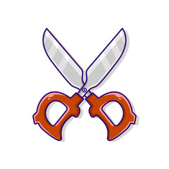 Vector illustration of a Scandinavian red scissors icon designed in a cartoon flat style, isolated on a white background. Scissors element is a tool for cutting.