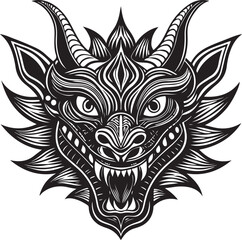 Vintage heraldic tribal skull tattoo design with wings and decorative pattern