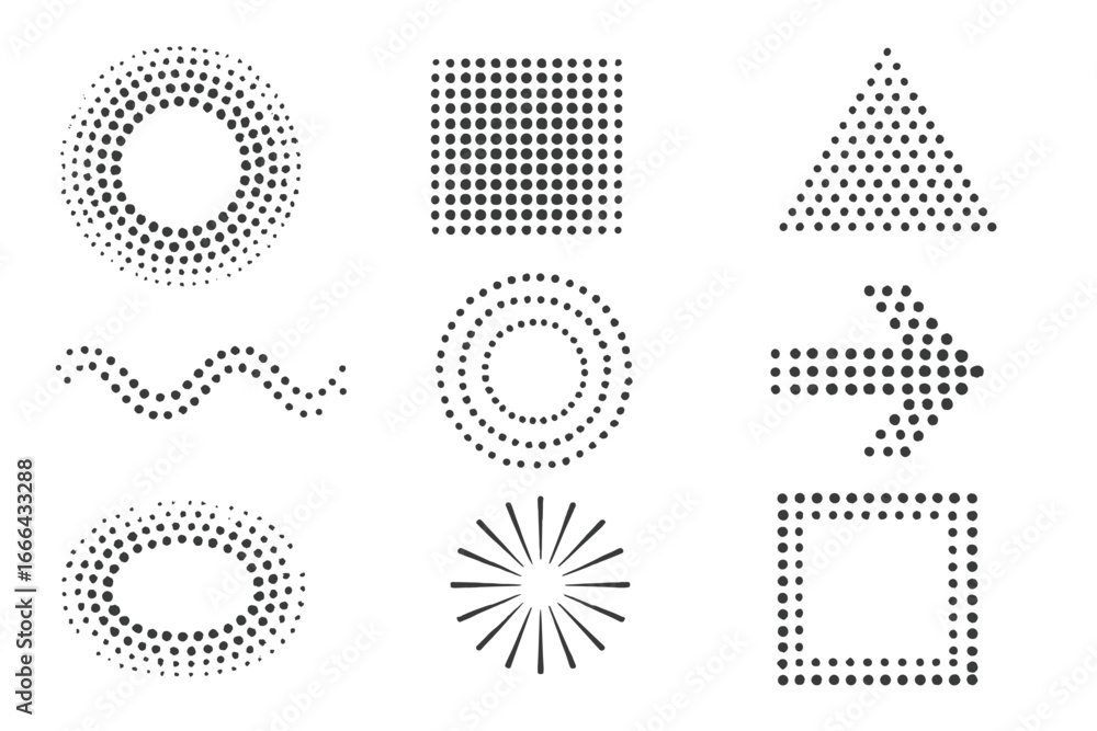 Aufkleber set of abstract geometric shapes. dotted design elements collection. halftone dot patterns. minimali