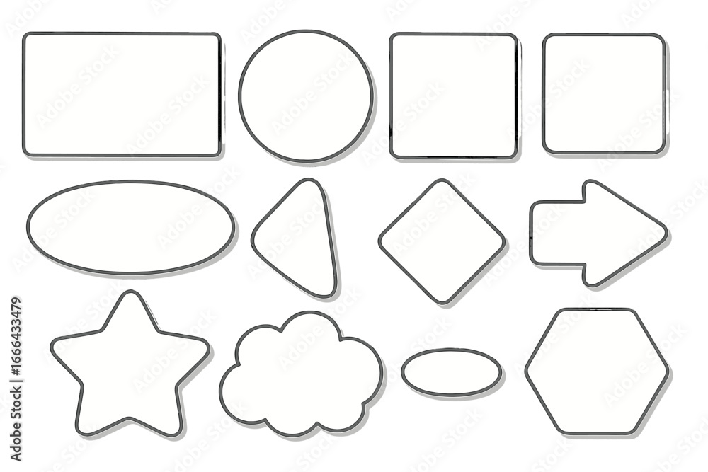 Poster set of blank paper shapes with drop shadow. geometric stickers for text and messages. vector frames 