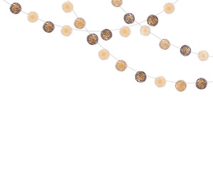 Lights thread ball garland corner frame for Birthday or Christmas decoration. Festive lighting string in Scandinavian style, isolated vector illustration