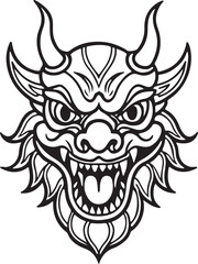 A stylized tribal skull and wings tattoo design featuring a fierce dragon and fire emblem