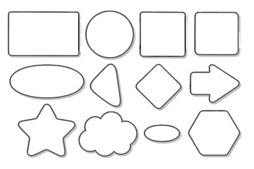 Set of blank paper shapes with drop shadow. Geometric stickers for text and messages. Vector frames for crafting and design. Banners, labels, tags, and speech bubble templates.
