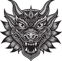 Obraz premium A fierce tribal tattoo design featuring a skull with wings and an ornamental lion head