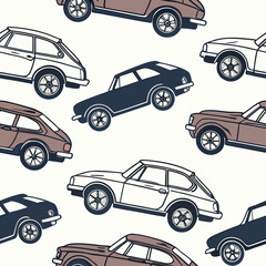 Retro 60s/70s Classic Cars Seamless Pattern