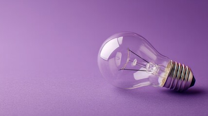 Glass light bulb on vibrant purple background. AI image