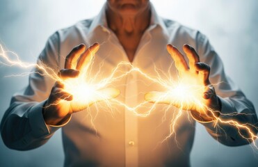 Man Manipulating Electric Bolts with Hands