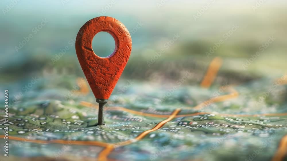 Poster a map with a red pin marking a location